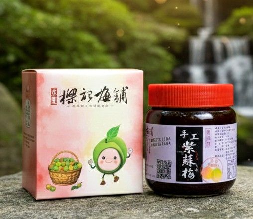 傳統梅製品 ~ 手工紫蘇梅 （玻璃瓶裝、附彩盒） 純糖 無添加 / B37