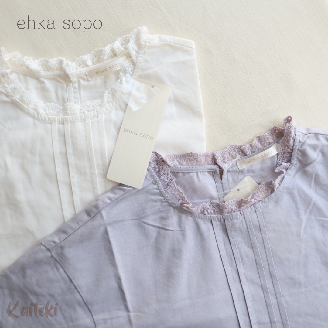 （剩白）ehka sopo 領口立蕾絲上衣（AA01007）