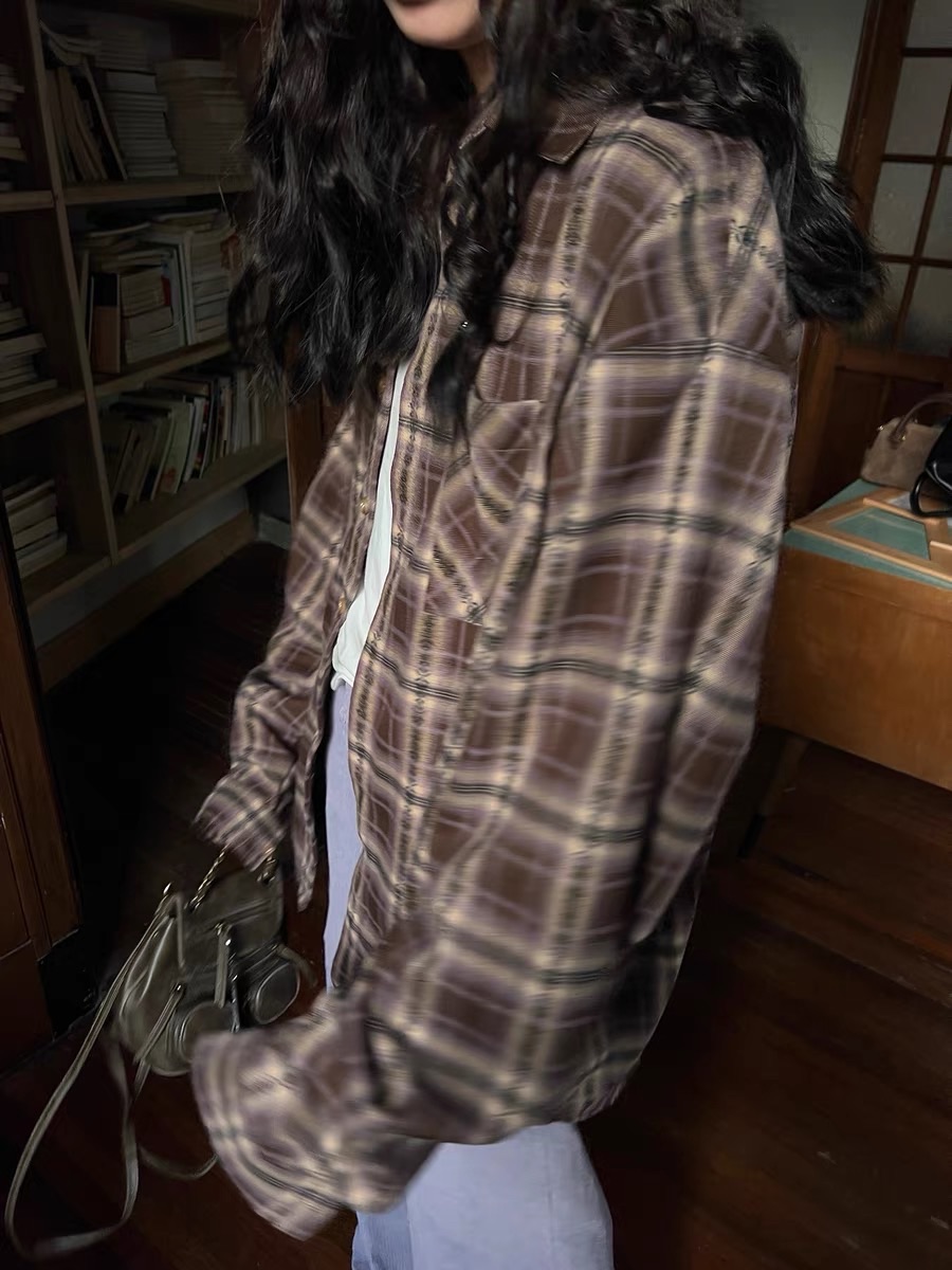 定製棕紫美拉德手工刺繡感襯衫
