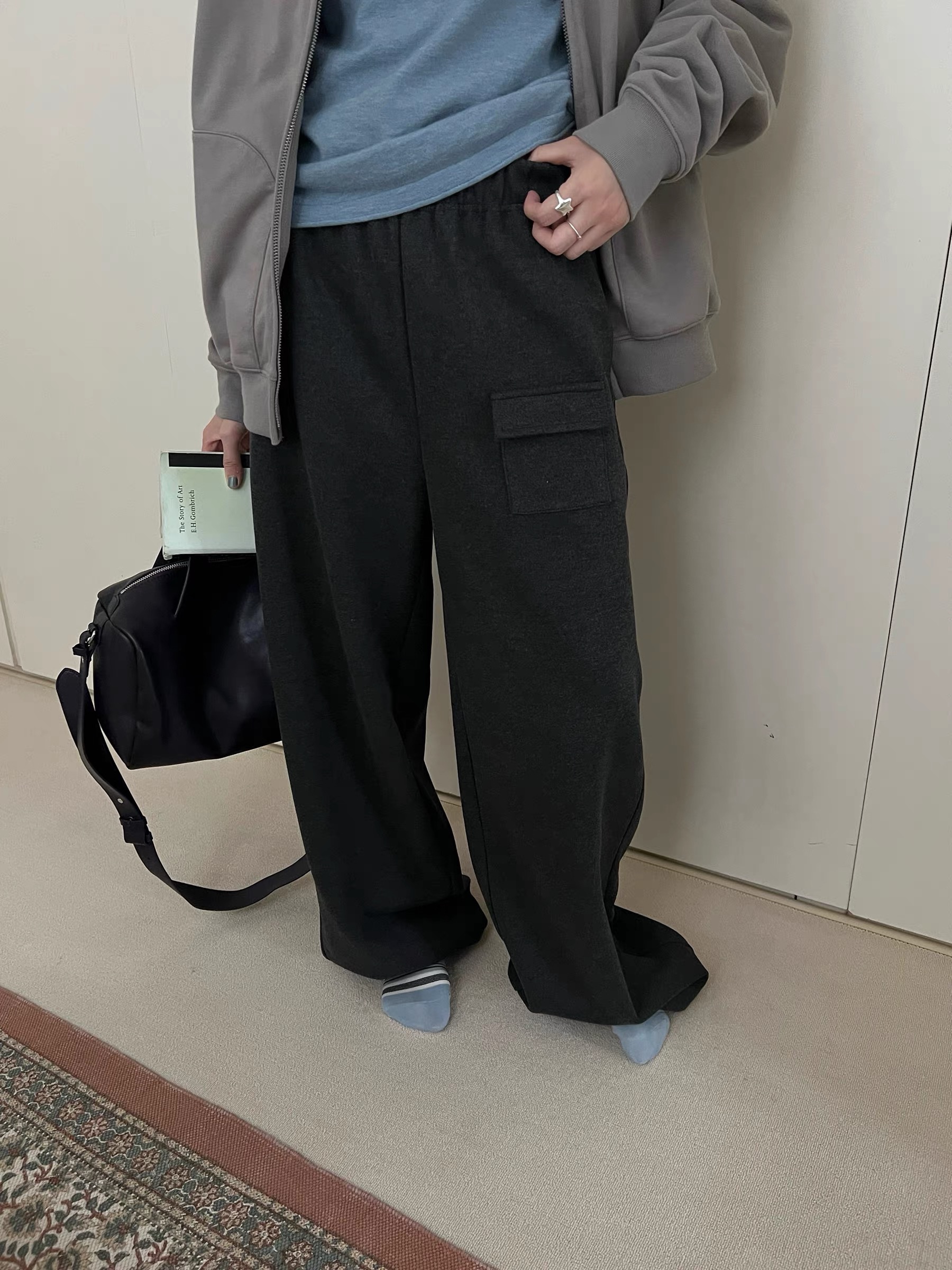 灰色毛呢休閒褲