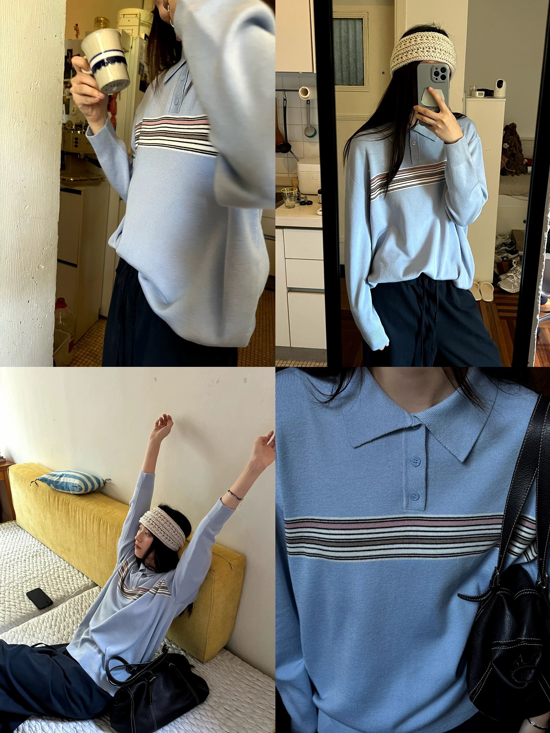 New︎︎◝✩ 復古細膩條紋polo領毛衣 2色