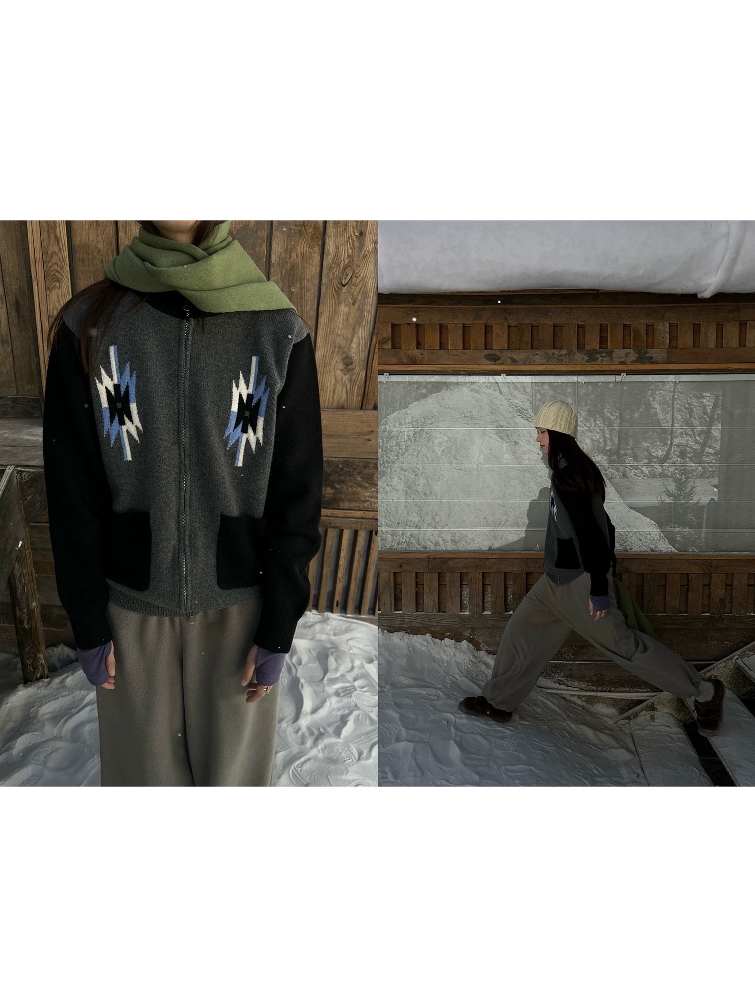 New🫧 漫步雪山黑灰毛衣外套