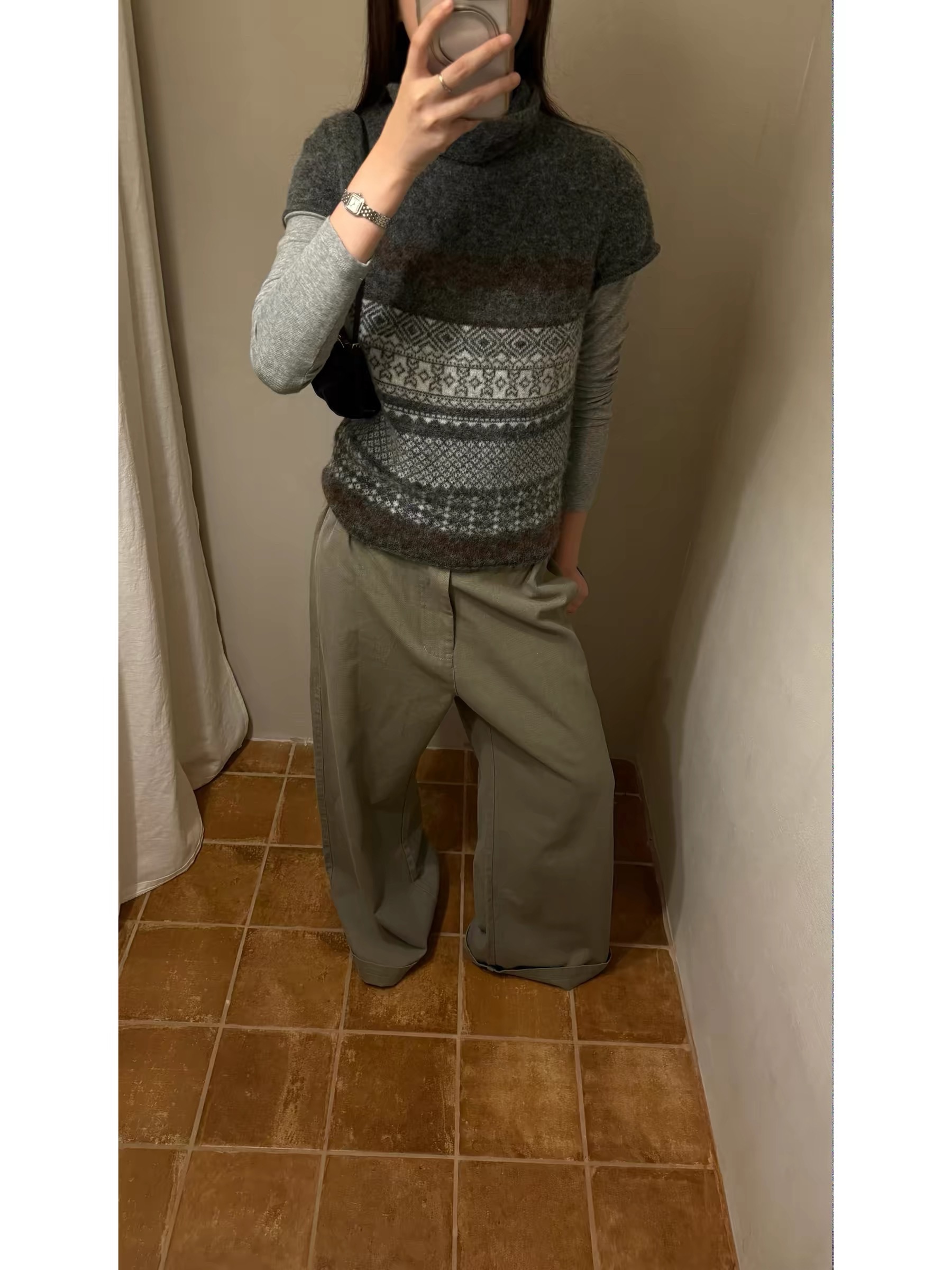 New🫧 羊毛費爾島高領小短袖/灰色打底