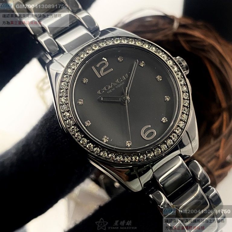 COACH手錶，編號CH00131，28mm黑圓形陶瓷錶殼，黑色簡約， 中三針顯示錶面，深黑色陶瓷錶帶款