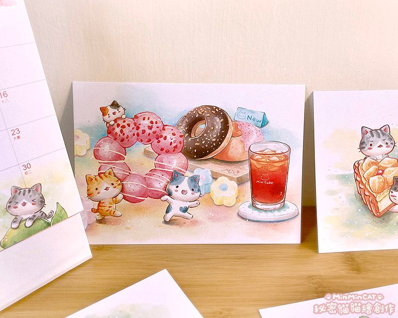 秘密貓甜點時光 水彩風 插畫 明信片 （共13款）
