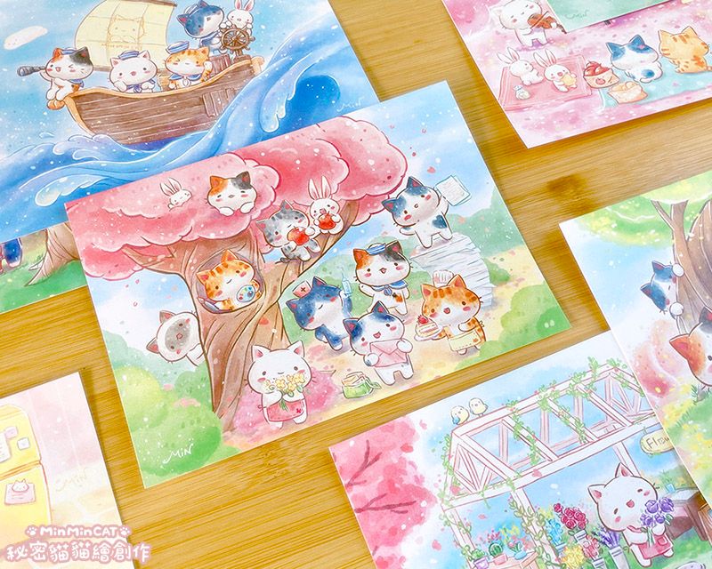 2023 秘密貓 水彩風 插畫明信片  （共13款）