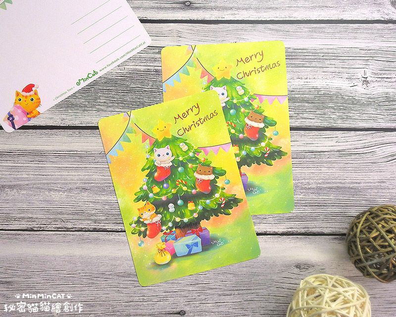 貓貓聖誕樹 ＆ 聖誕貓貓 ＆ 堆雪人 明信片