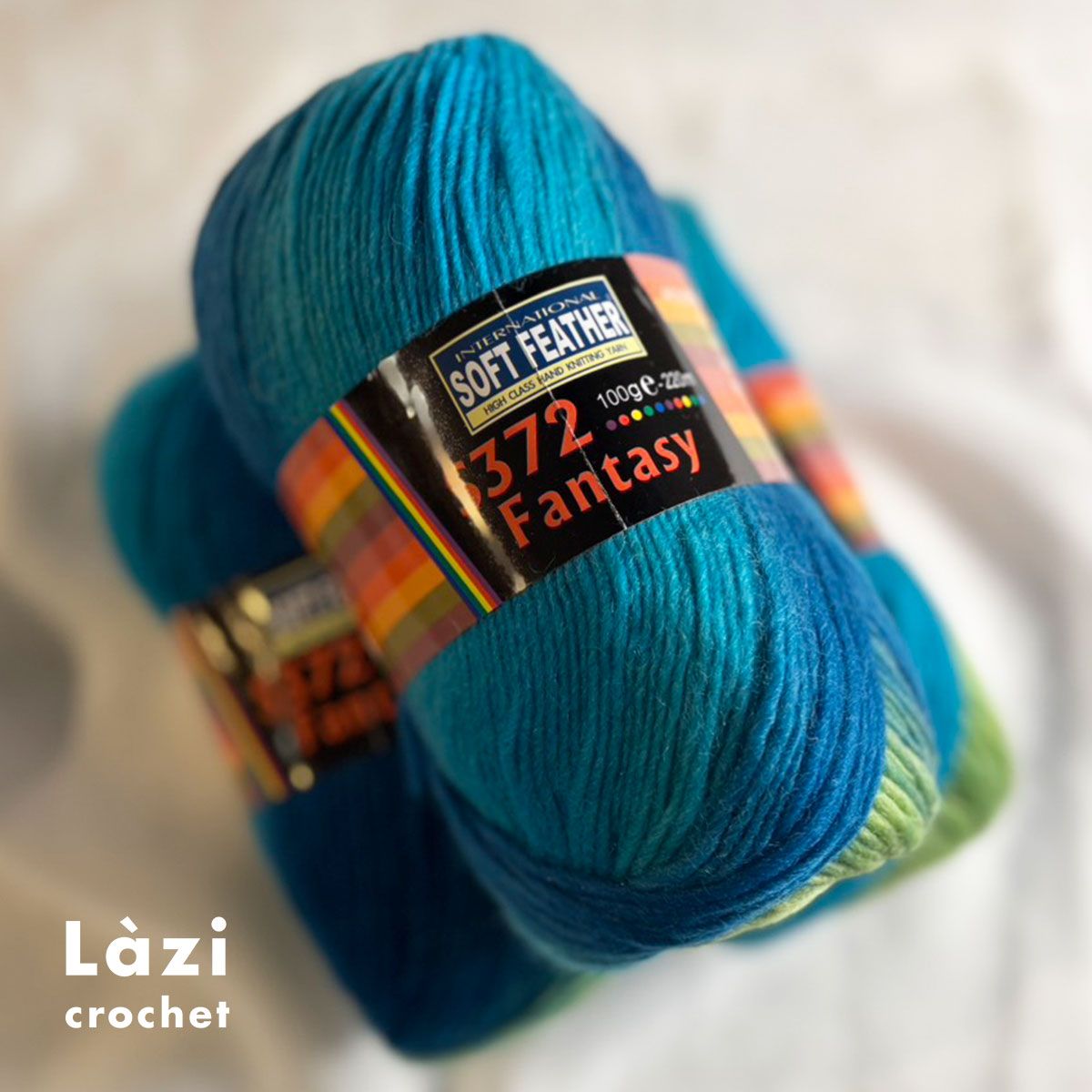 藍綠長緞染毛線