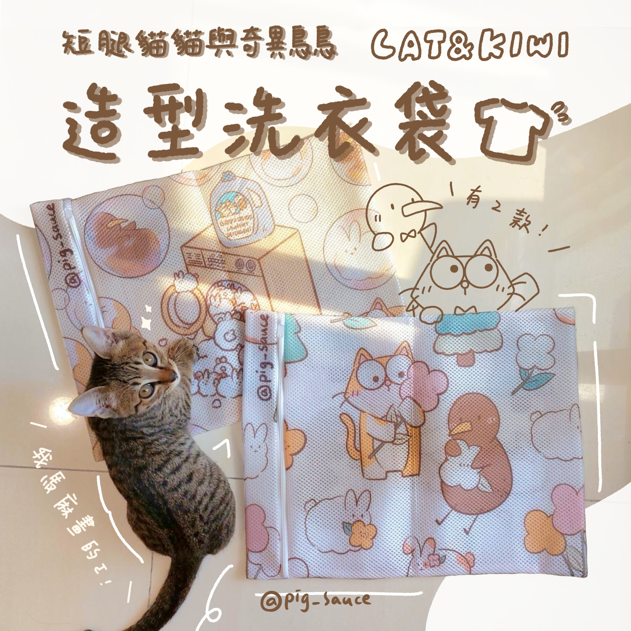 短腿貓貓與奇異鳥鳥｜造型洗衣袋