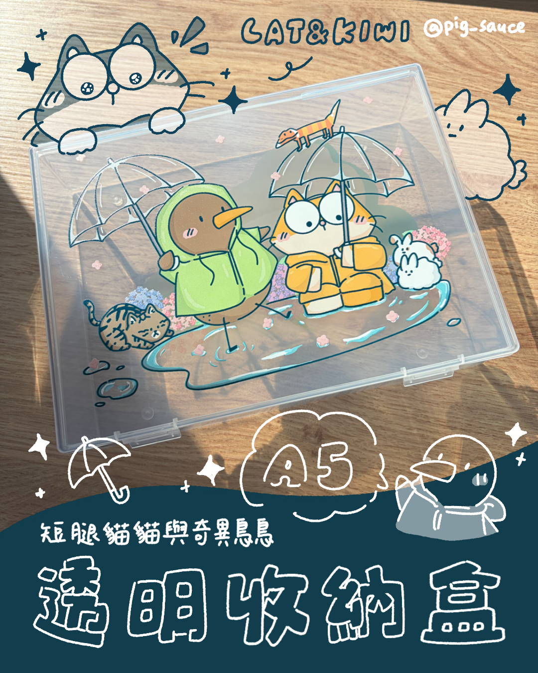 短腿貓貓與奇異鳥鳥｜A5透明收納盒
