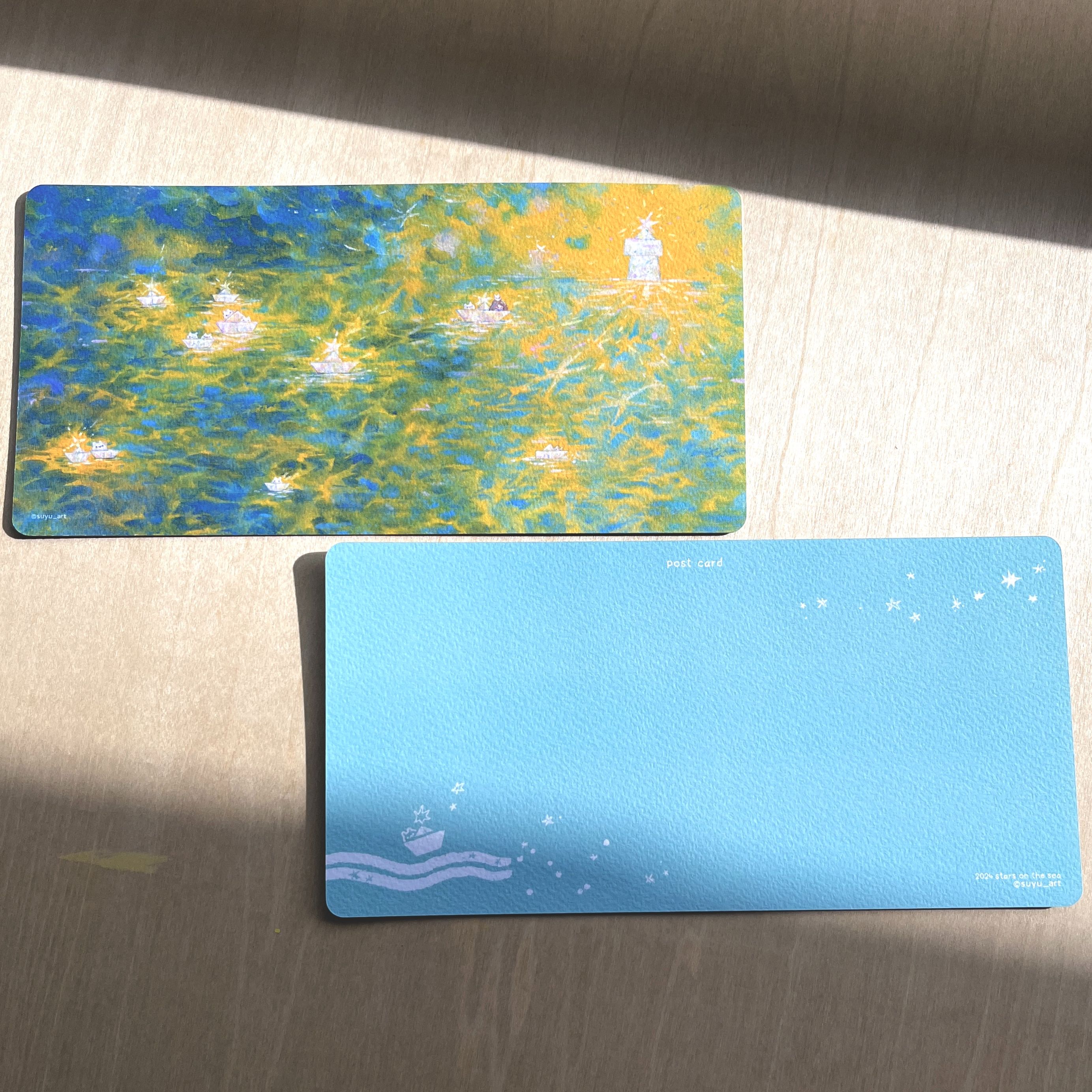 suyu插畫個展🌟收集星星的路上🌟水彩紙印刷特殊長型20*10cm雙面明信片