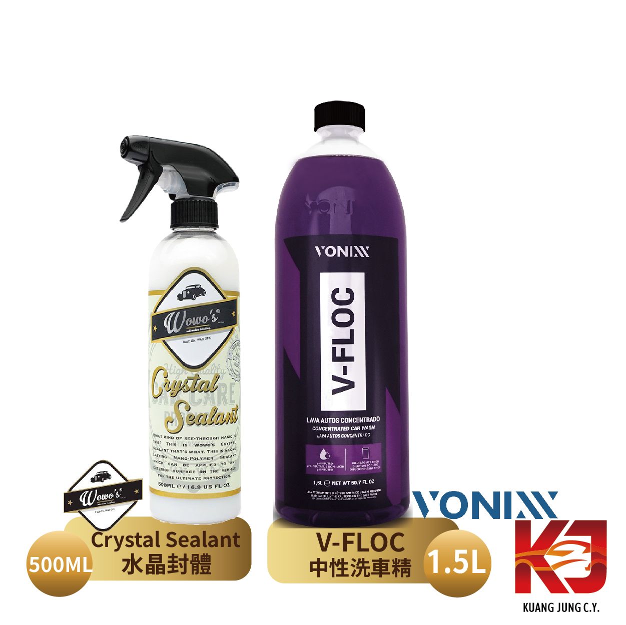 【KJ】哇哇 水晶封體 500ml+V-FLOC中性洗車精 1.5L