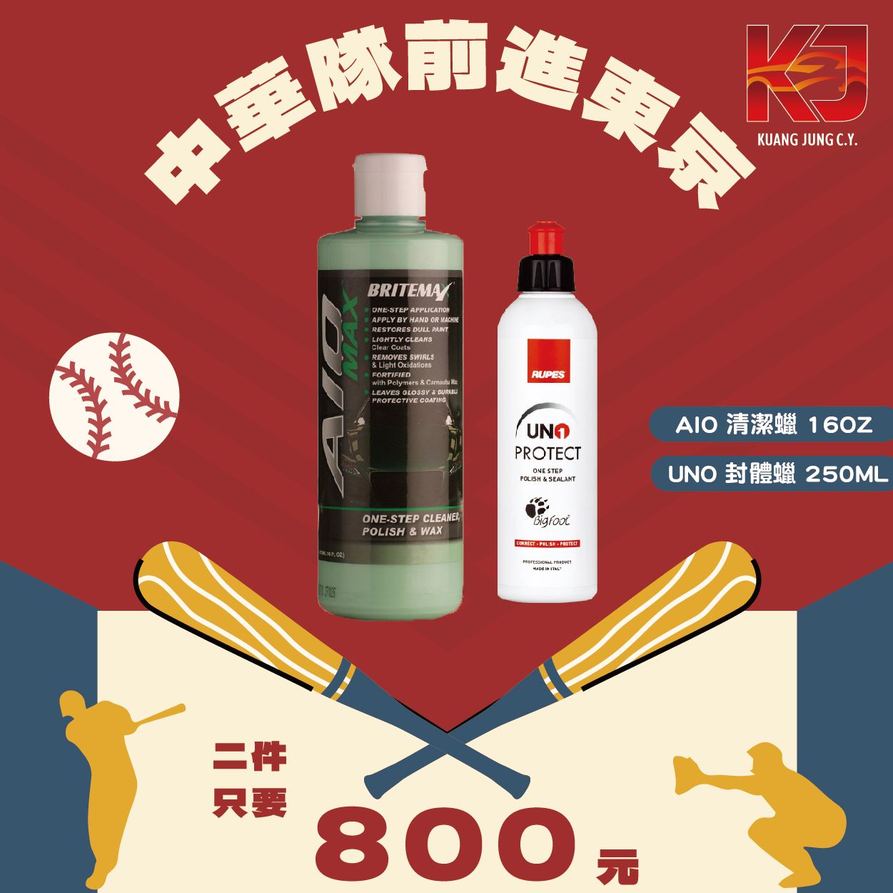 KJ 前進東京 RUPES UNO 250ML+BRITEMAX AIO Max 三效合一 清潔蠟 16OZ