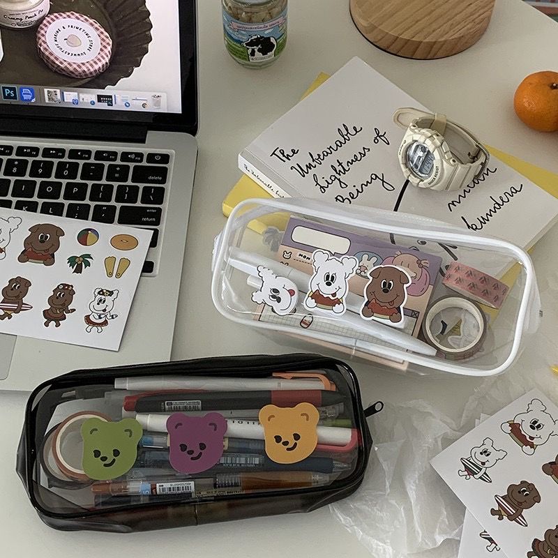 透明黑白筆袋 送小熊裝飾貼