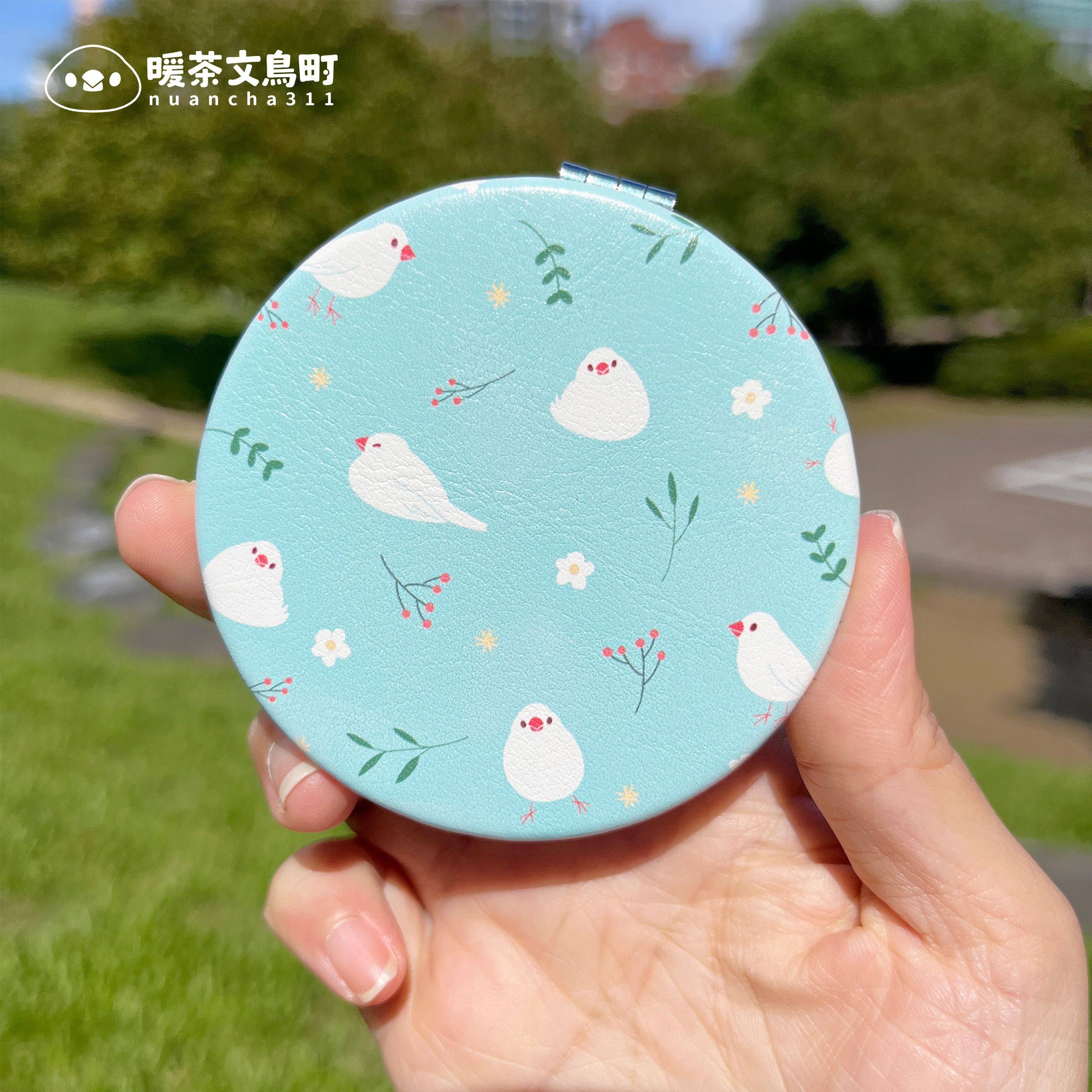 文鳥 花草文鳥 雙面鏡 隨手鏡 化妝鏡 摺疊鏡 補妝鏡 暖茶文鳥町