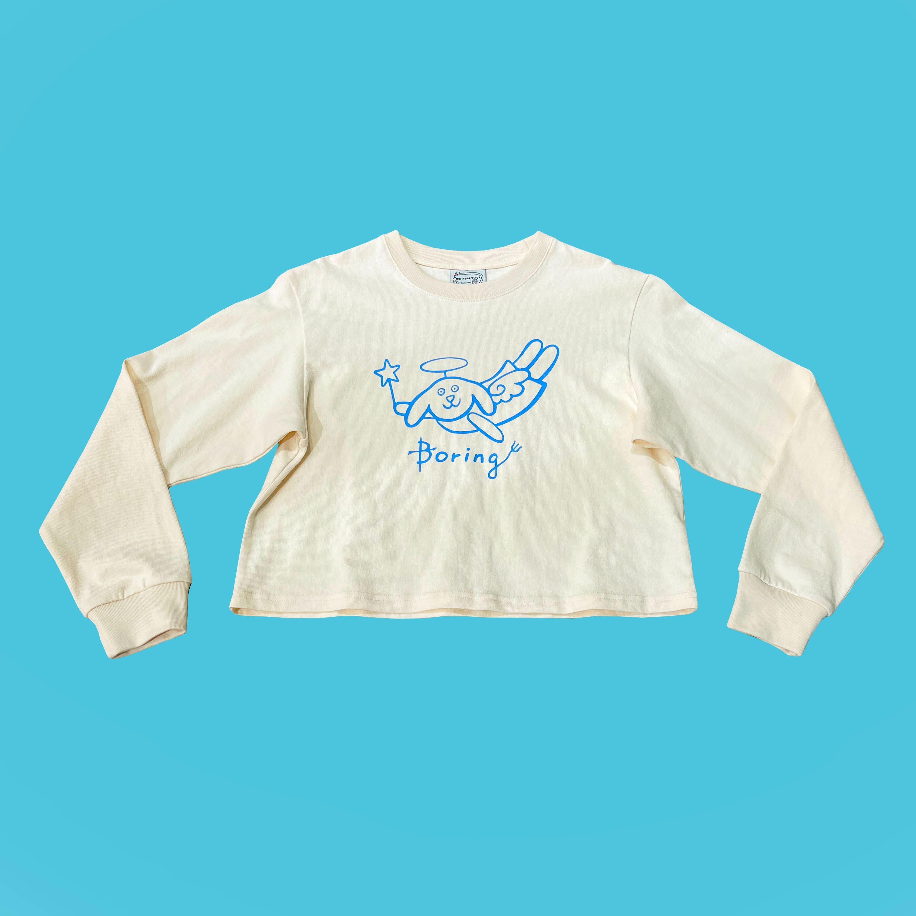 Boring 天使小狗米黃色短板長袖Tshirt