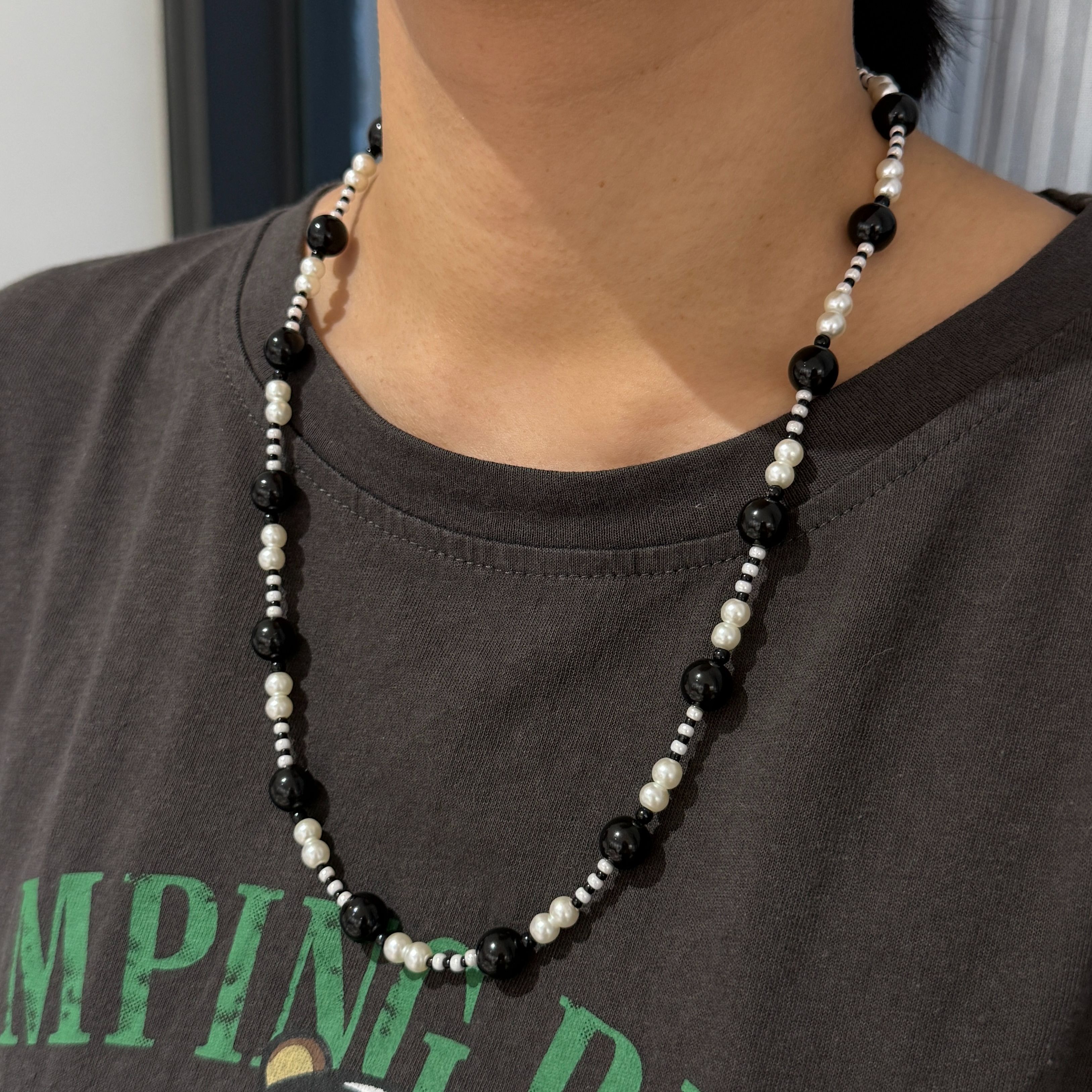 黑白條紋長串珠項鍊