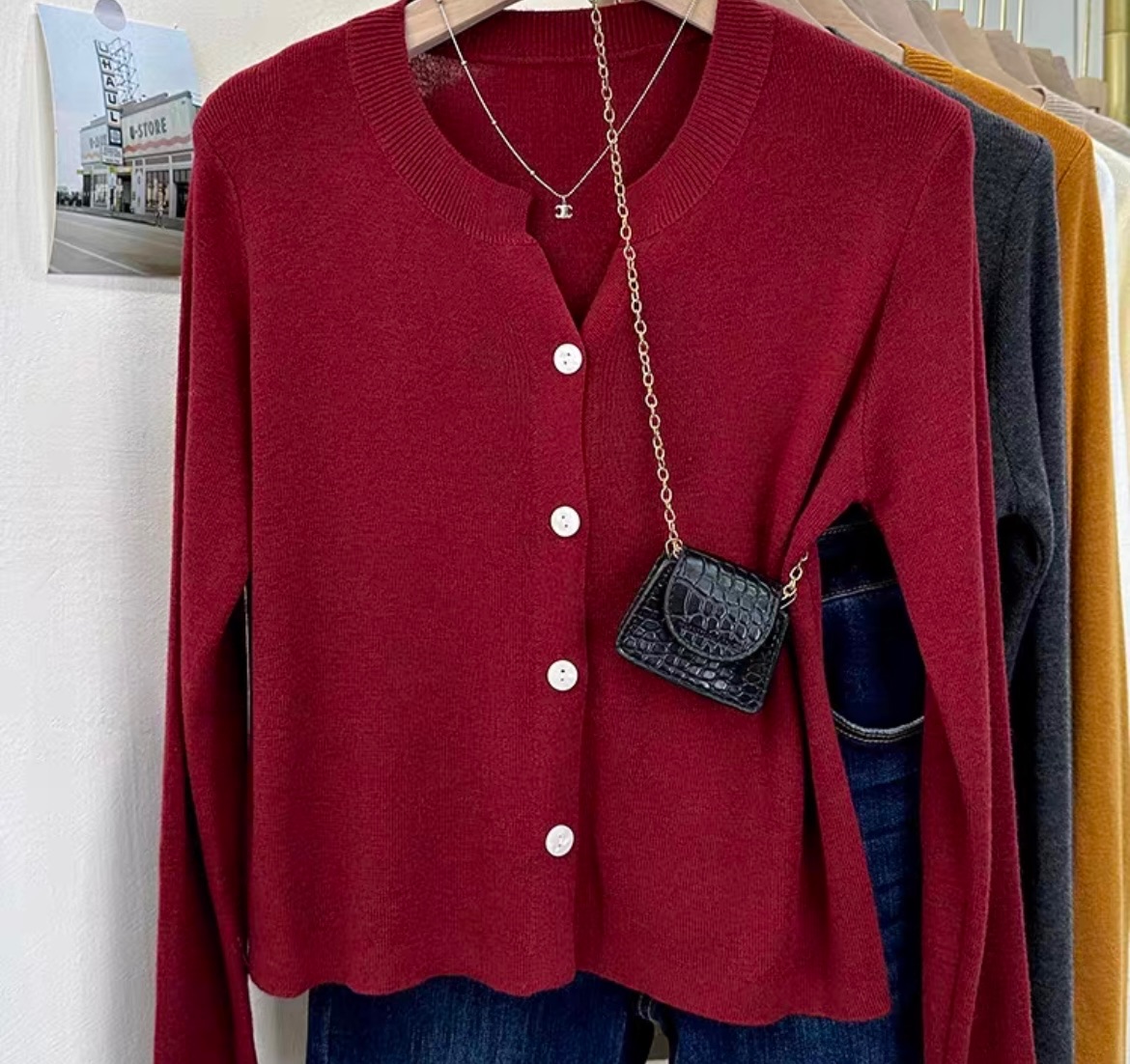 《韓版修身》V領羊毛針織開衫