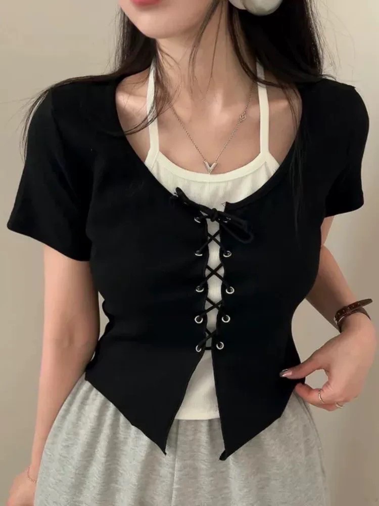 假兩件掛脖上衣