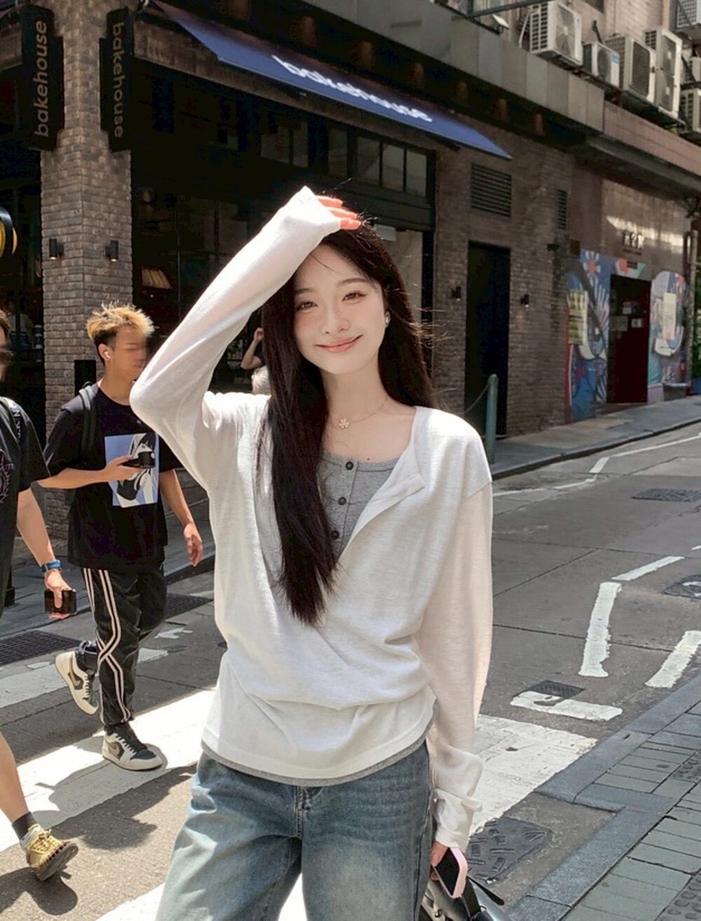 《經典款》雪花棉撞色假兩件