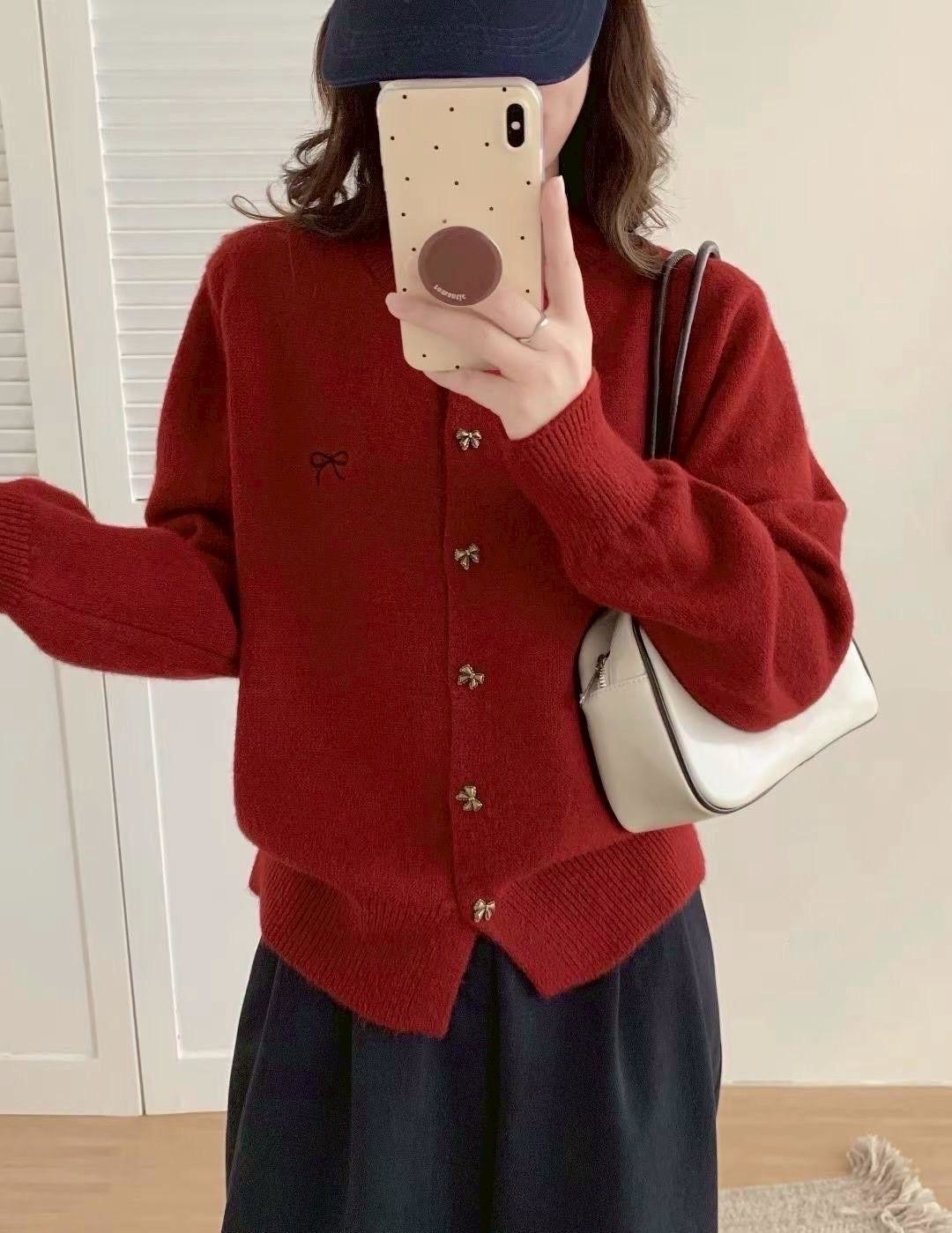 《復古蝴蝶結》厚針織上衣