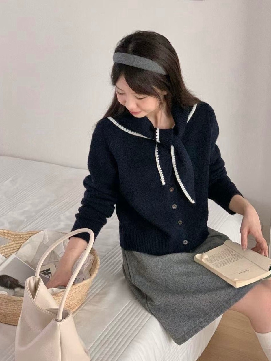 《海軍學院風》披肩+針織上衣兩件套