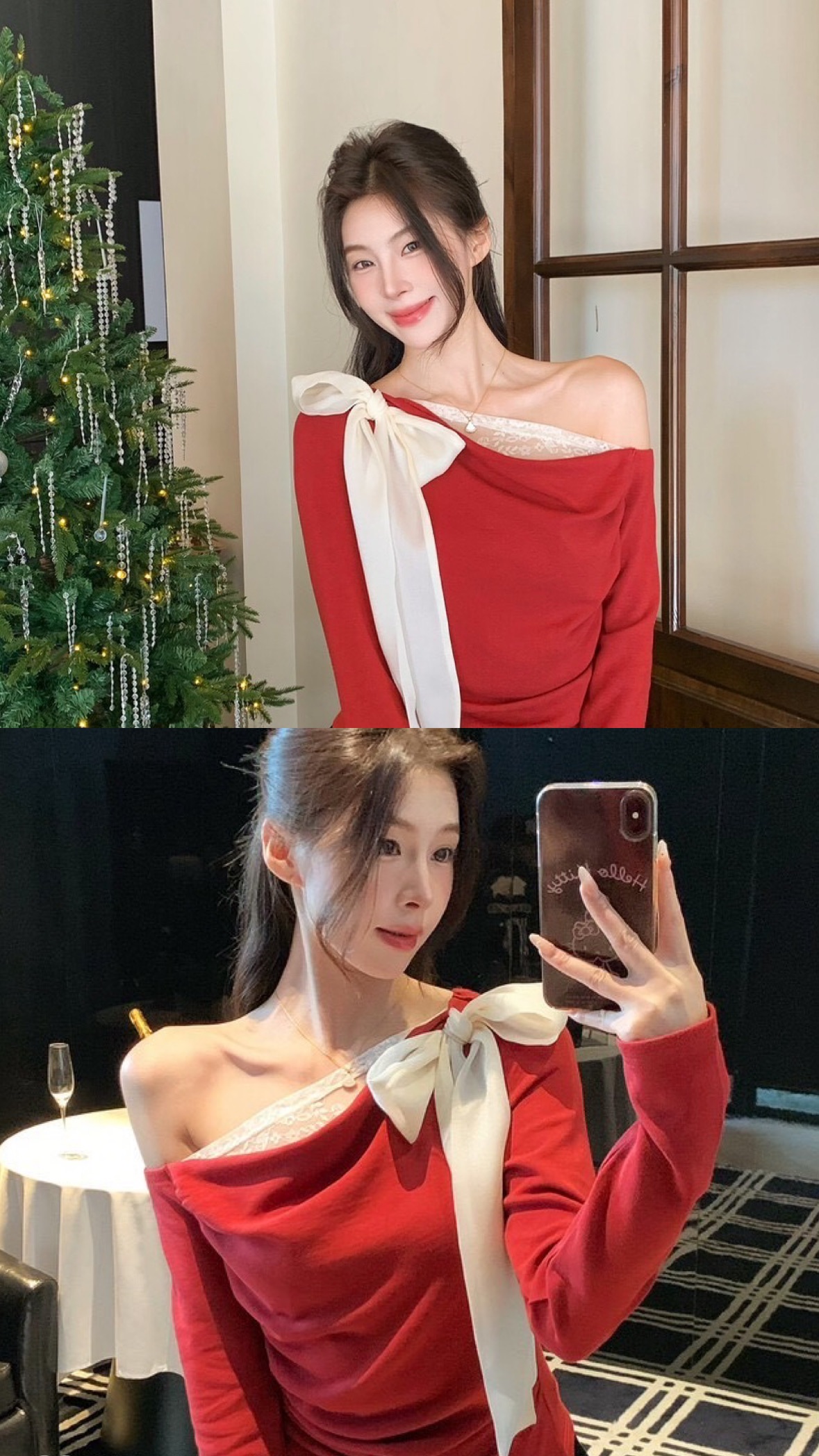 《節日戰袍》蕾絲蝴蝶結上衣