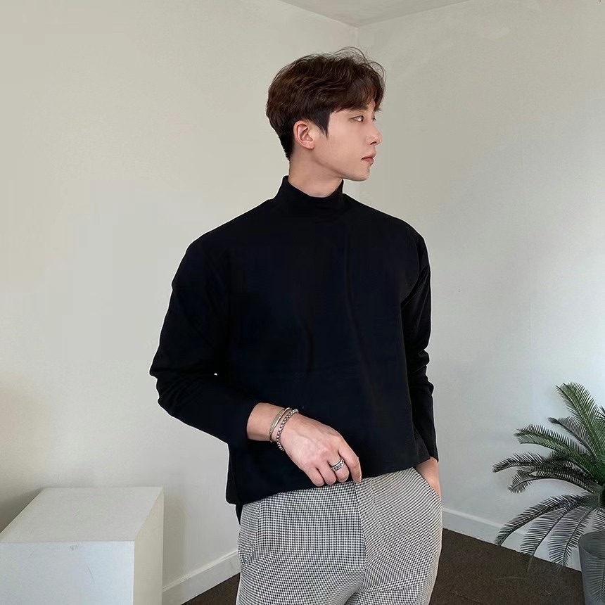 正韓 半高領 超柔軟 歐巴必備 長袖上衣 素踢