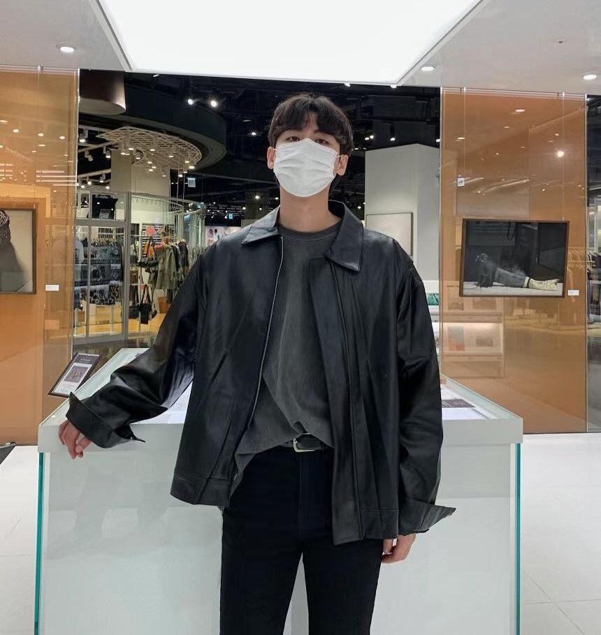 正韓 東大門男裝 設計師款 翻領 騎士 皮革外套 （2色）