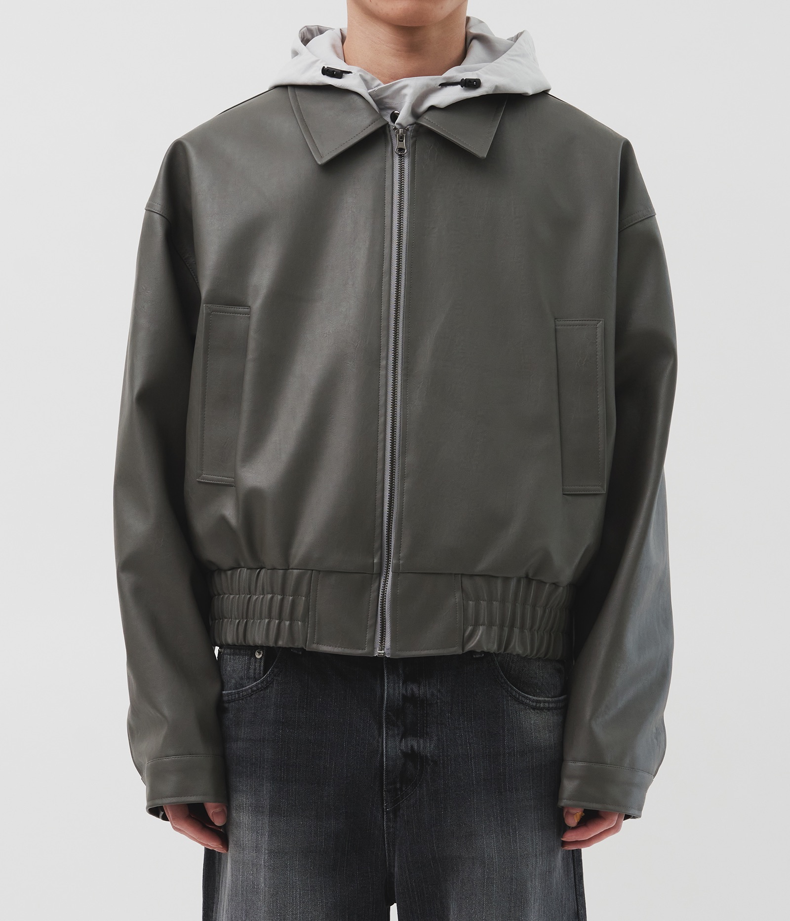 正韓 UNISEX 翻領 皮革外套 皮外套 皮衣 落肩 皮外套 騎士外套 韓國代購（2色）