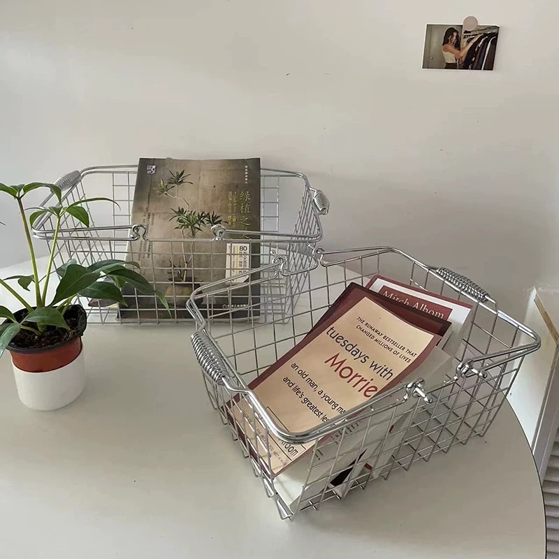 桌面雜物 簡約手提 收納筐 金屬購物籃