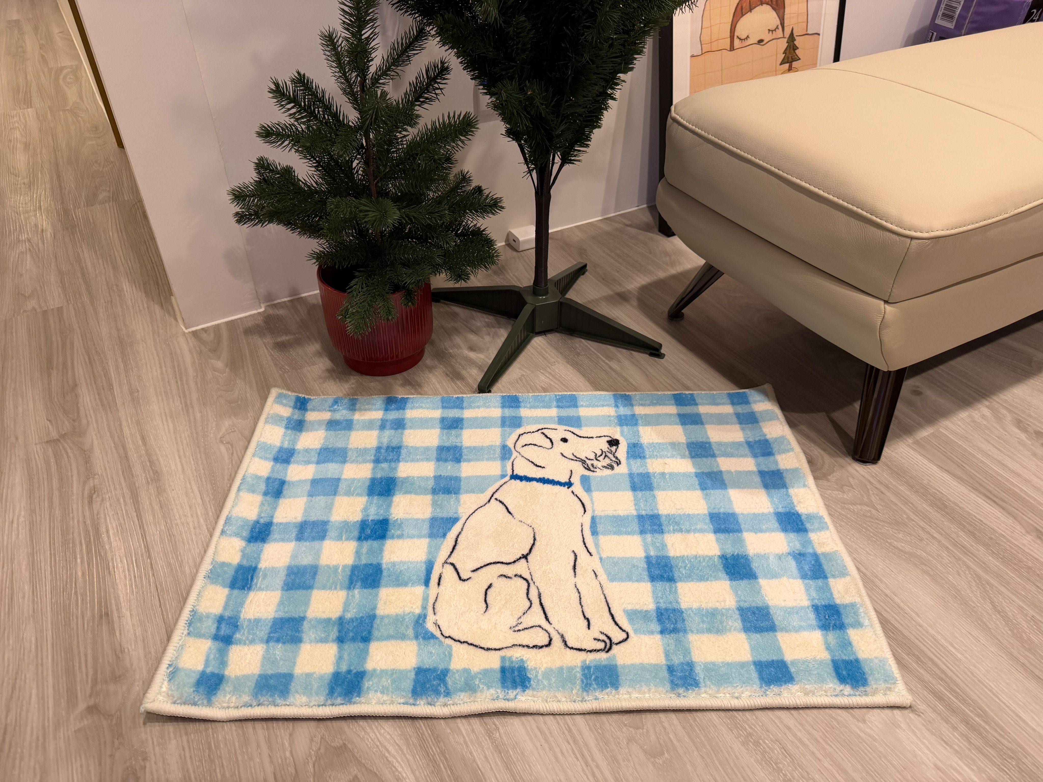 格子小狗 門口玄關 入戶門墊