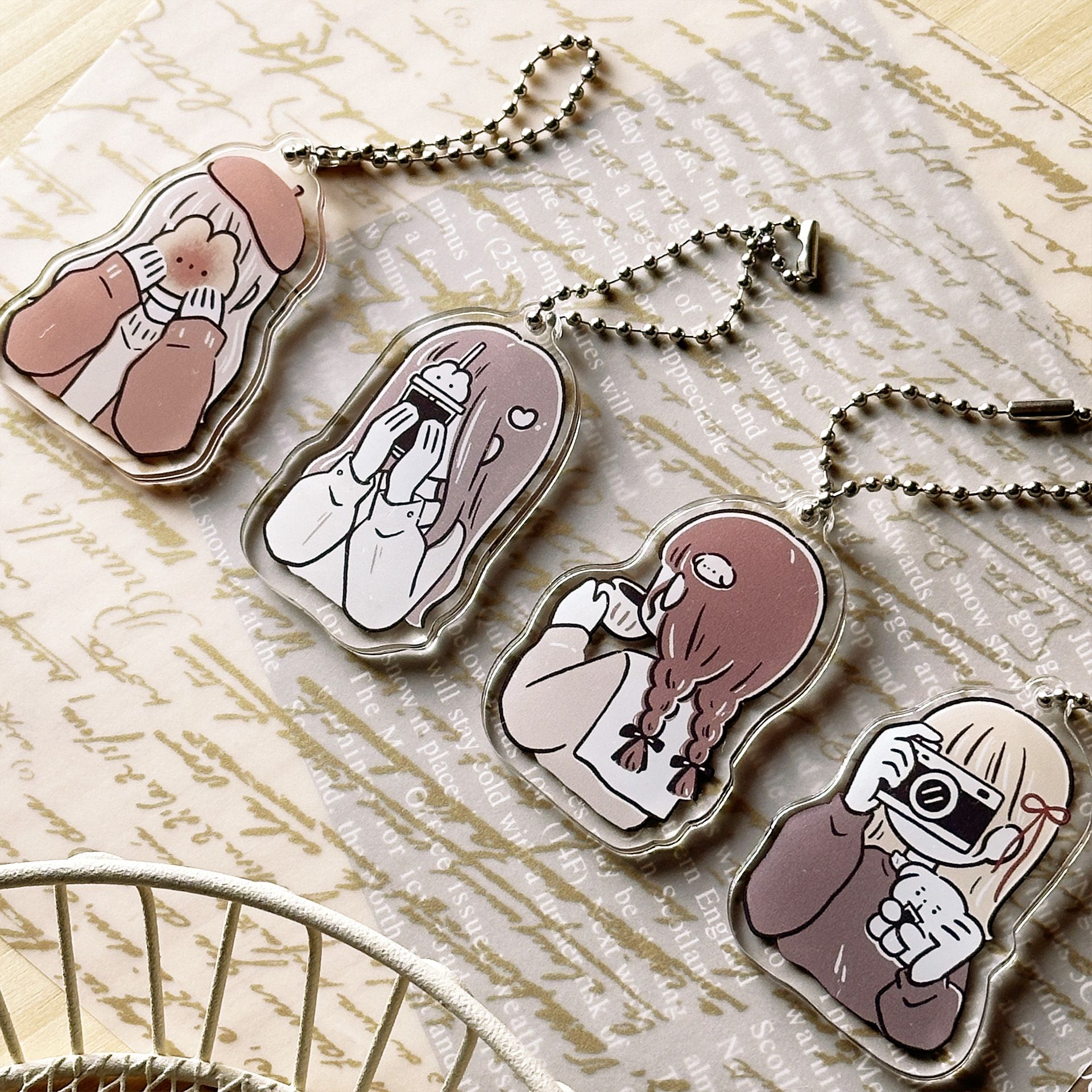 咖啡色系女子壓克力吊飾_4款｜YuYing