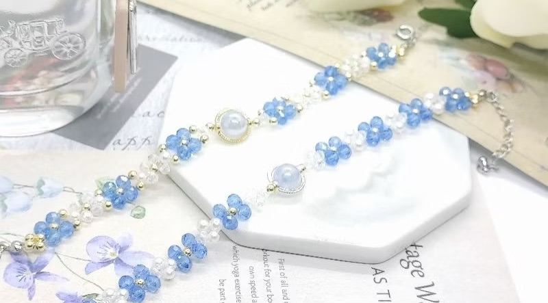 ＜手飾＞ ⁺⋆  原創/ins原創海藍系玻璃切面車輪珠串珠手鍊 /可訂製