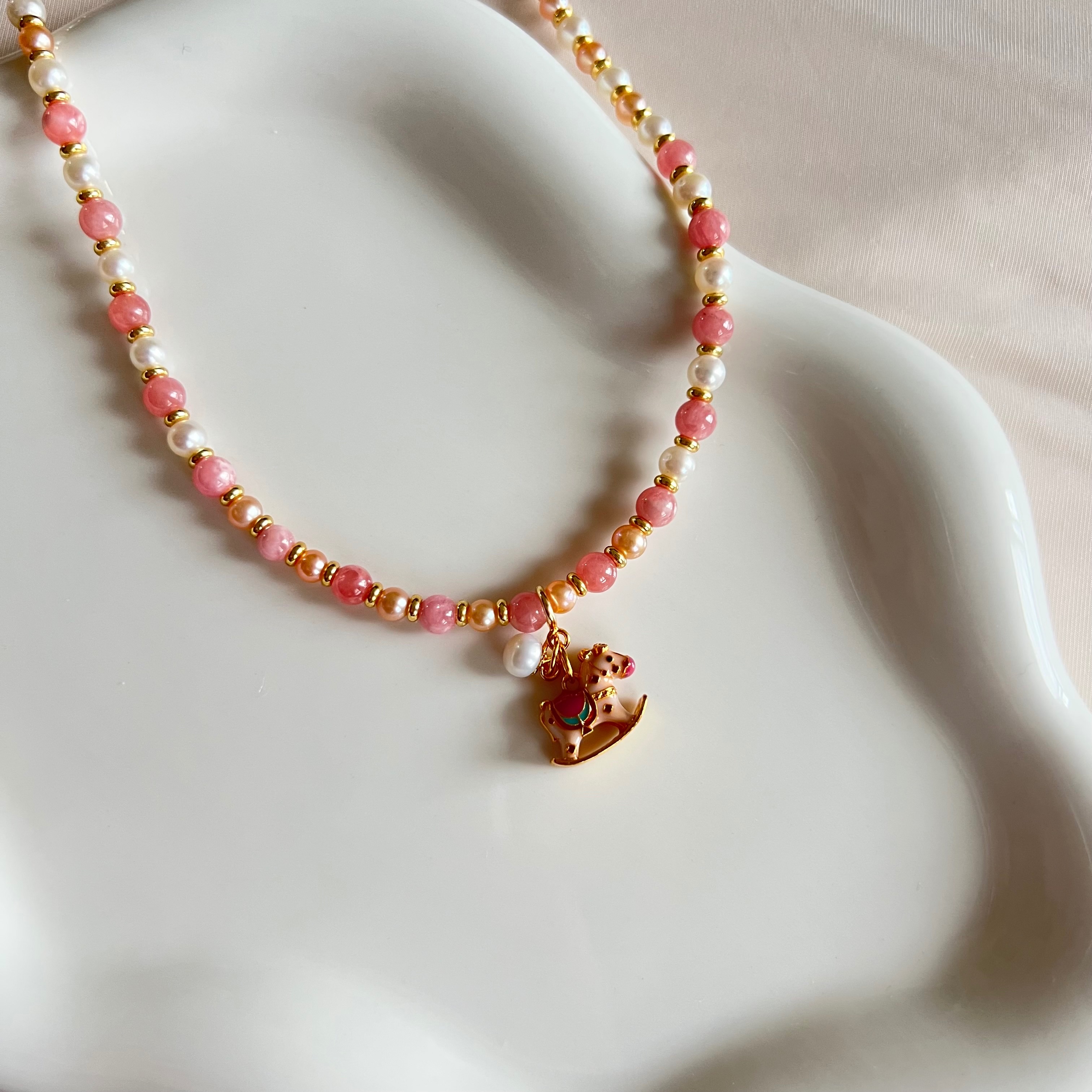 💖純銀紅紋石珍珠項鏈