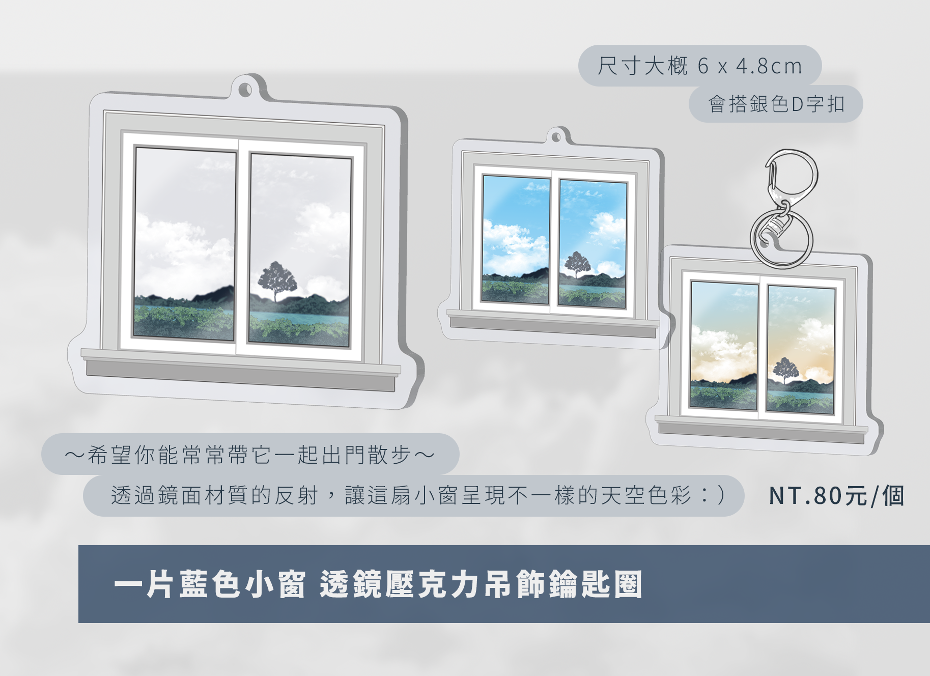 一片藍色小窗 透鏡壓克力吊飾鑰匙圈