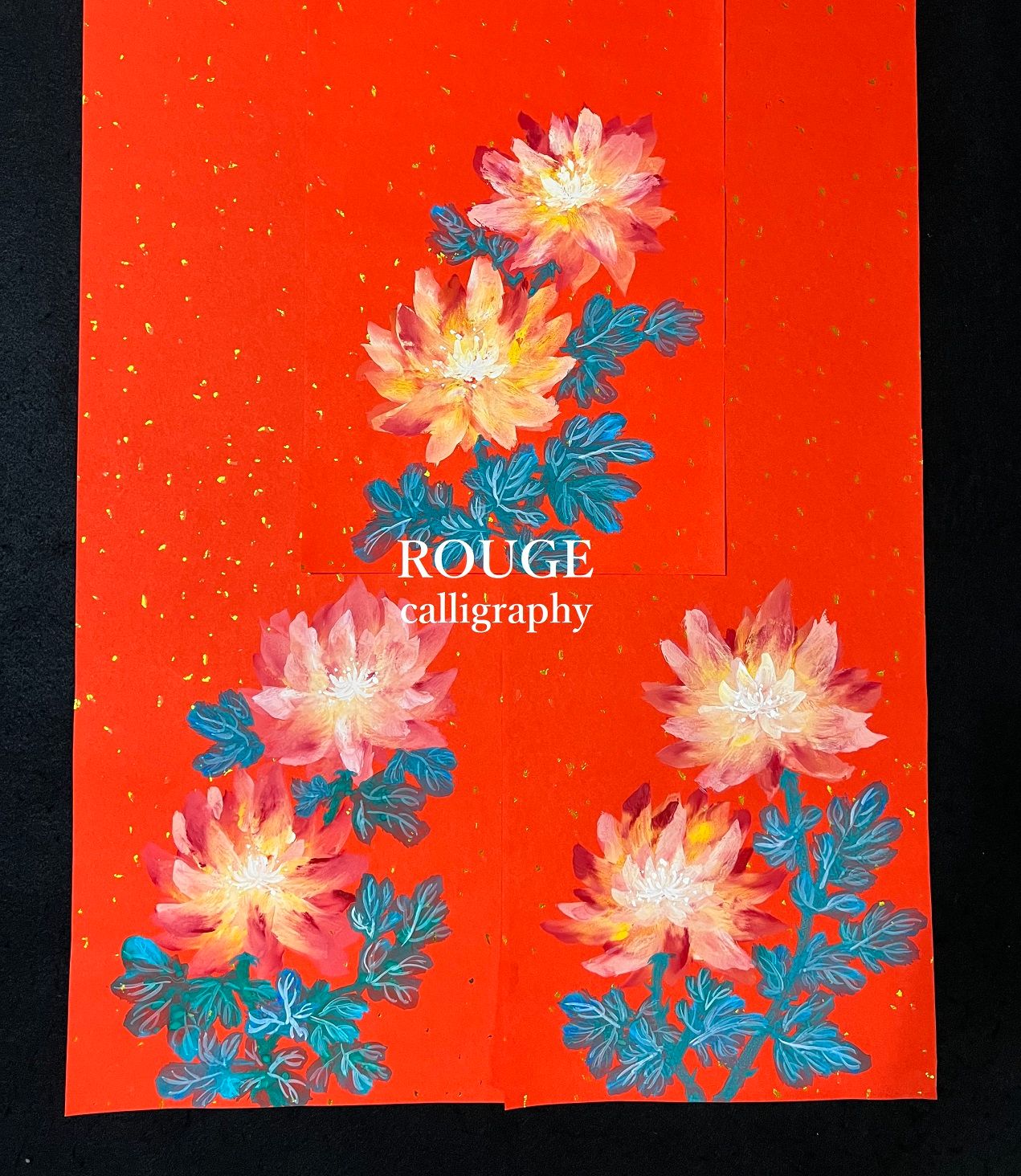 🌷ROUGE時尚書畫/灑金手繪春聯/客製化/手寫手繪/代客寫字/時尚花卉/文青風🌷（彩繪花卉春聯歡迎私訊🗨）