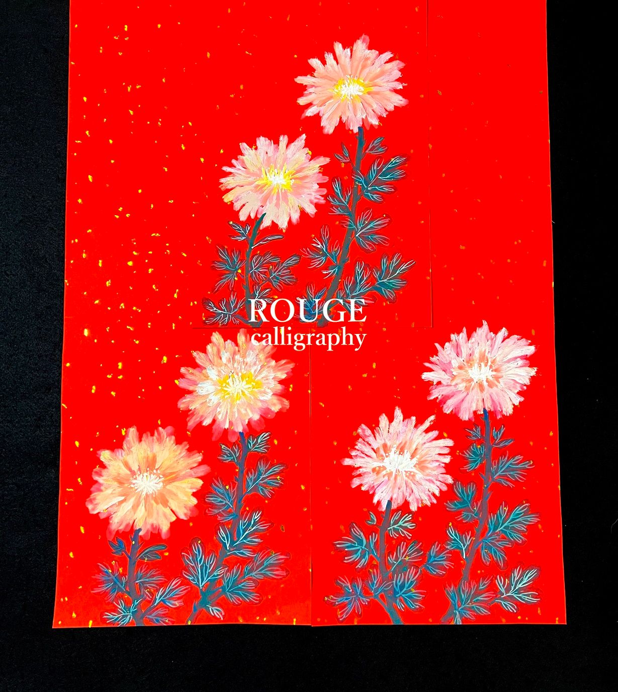 🌷ROUGE時尚書畫/灑金手繪春聯/客製化/手寫手繪/代客寫字/時尚花卉/文青風🌷（彩繪花卉春聯歡迎私訊🗨）