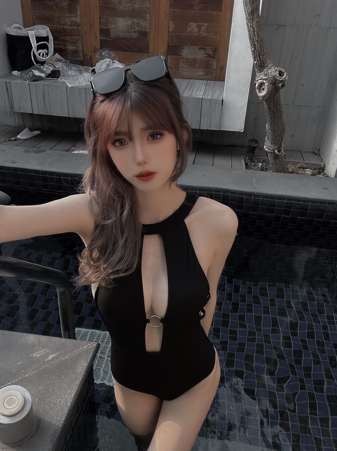 韓國法式性感露背連身泳衣