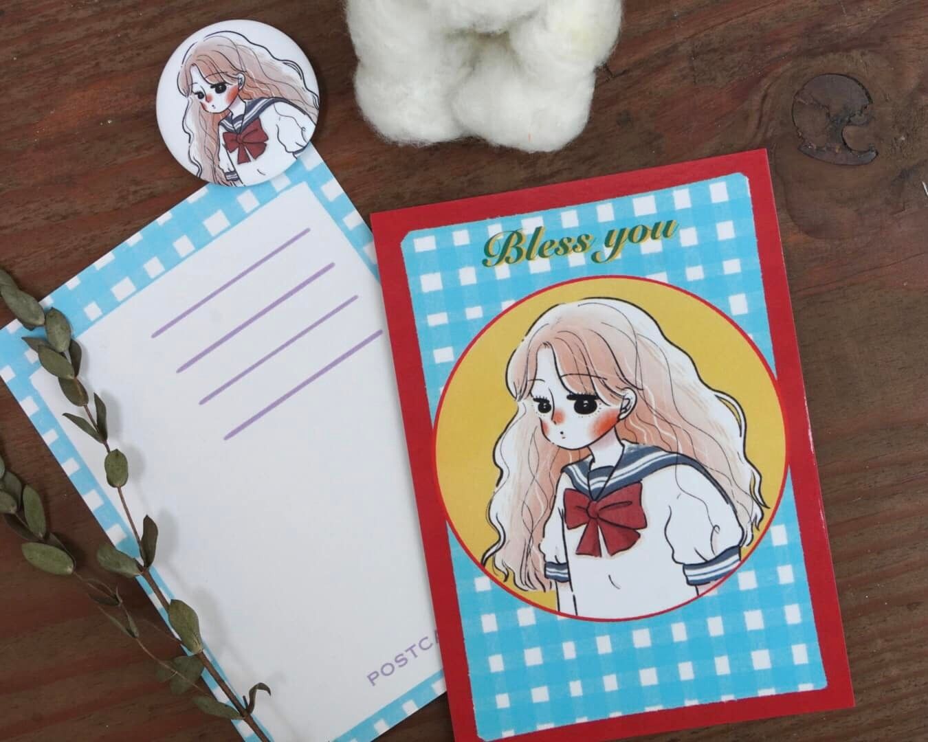 明信片 水手服少女-藍格