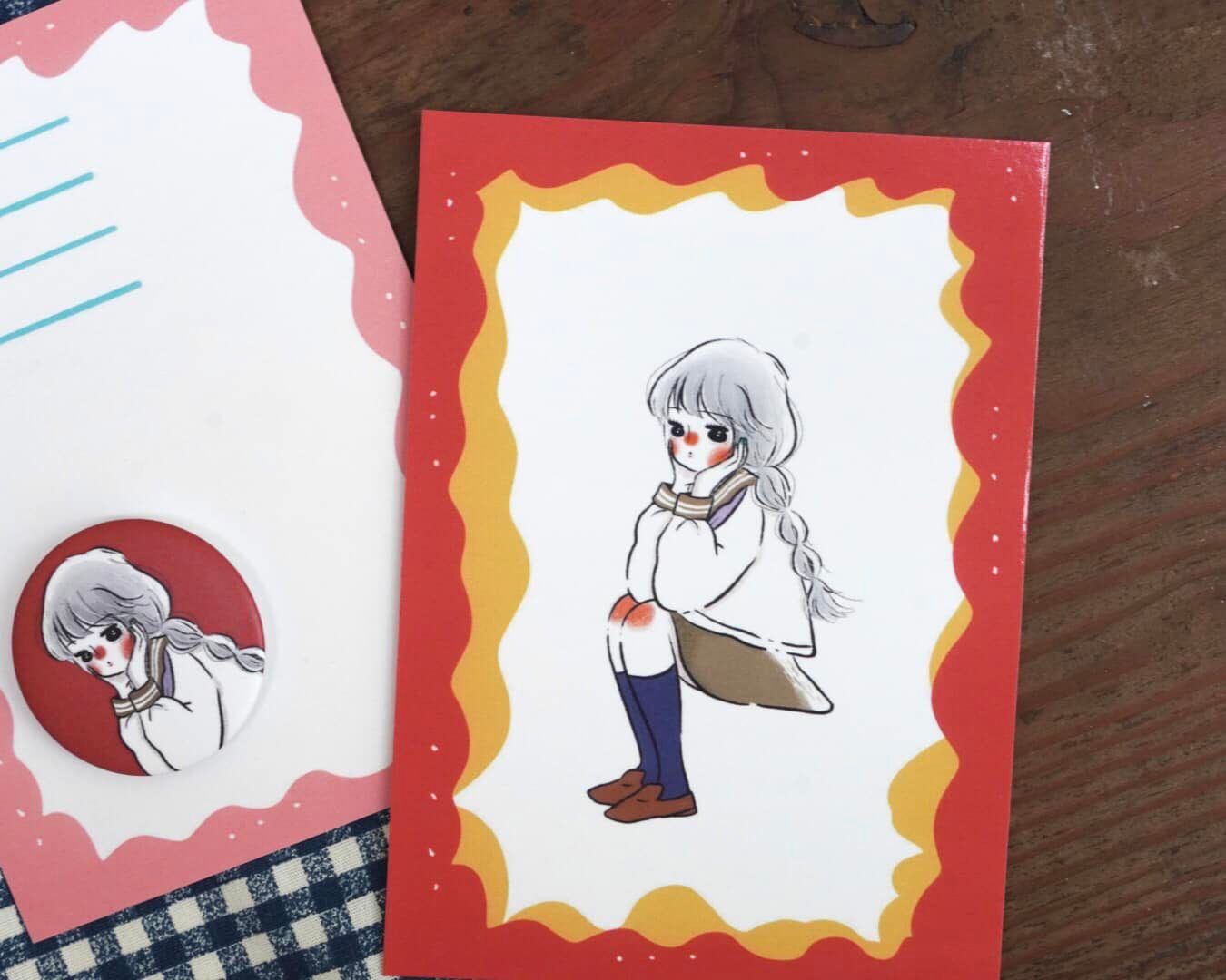 明信片 水手服少女-坐著