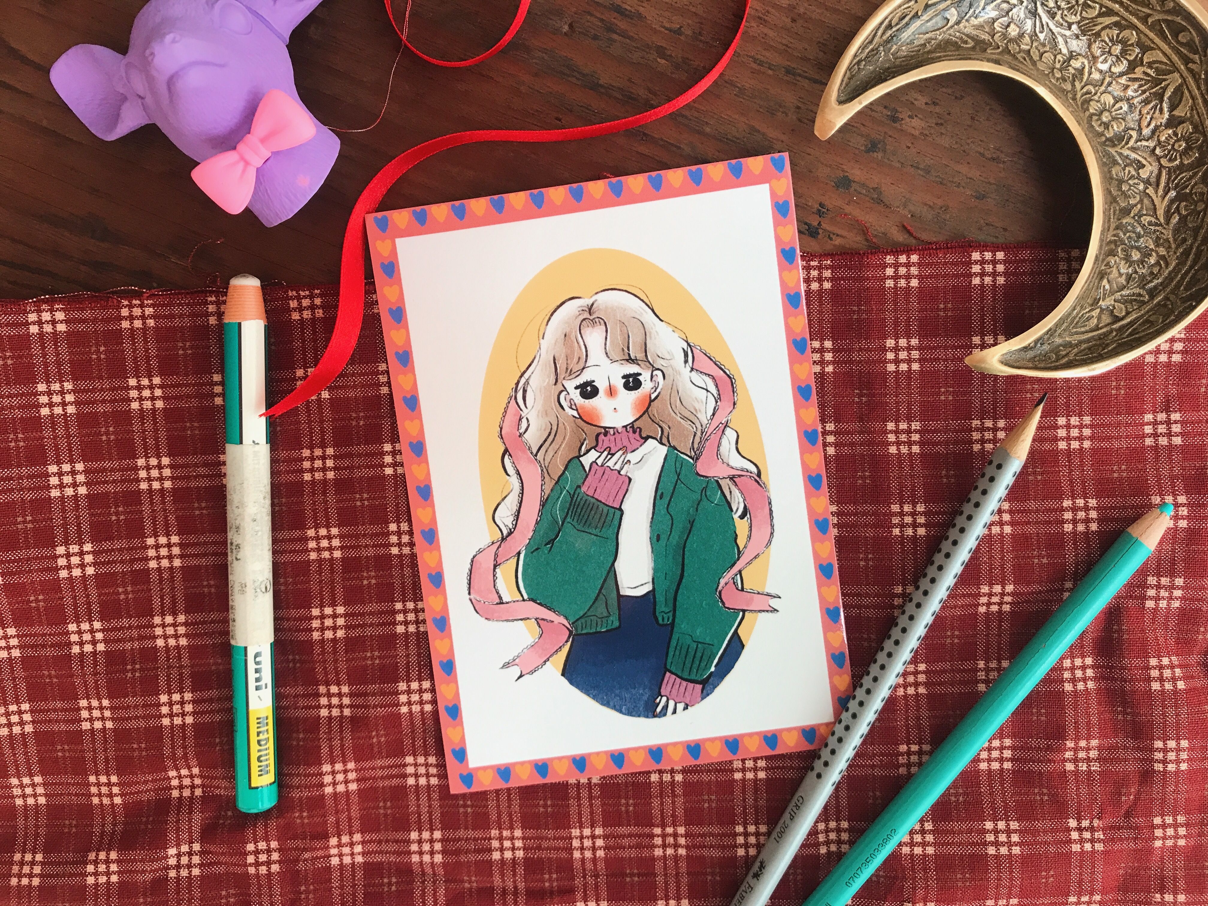 明信片 復刻回憶-粉紅色的緞帶