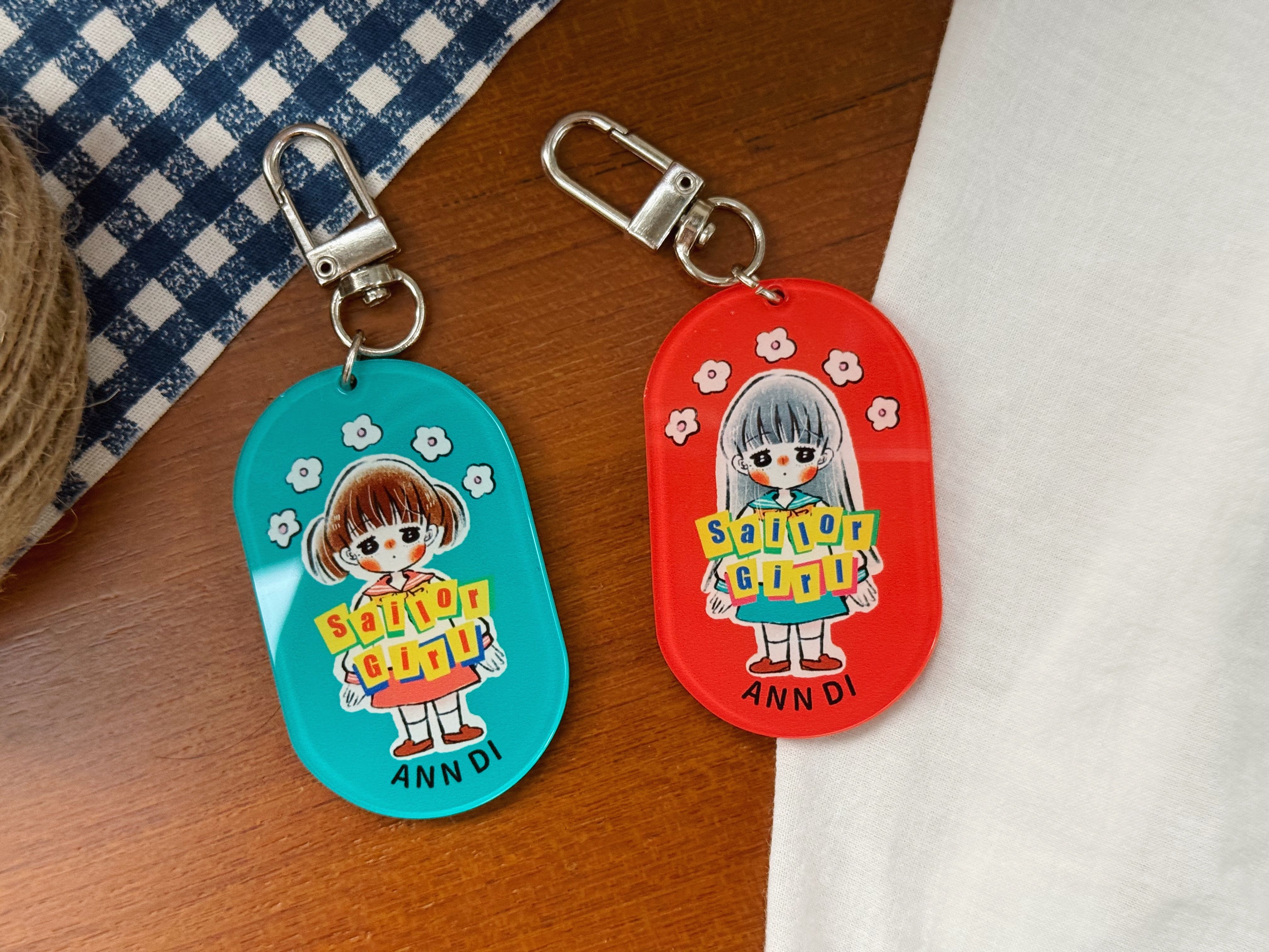 雙層壓克力鑰匙圈 水手服少女Q版 兩款
