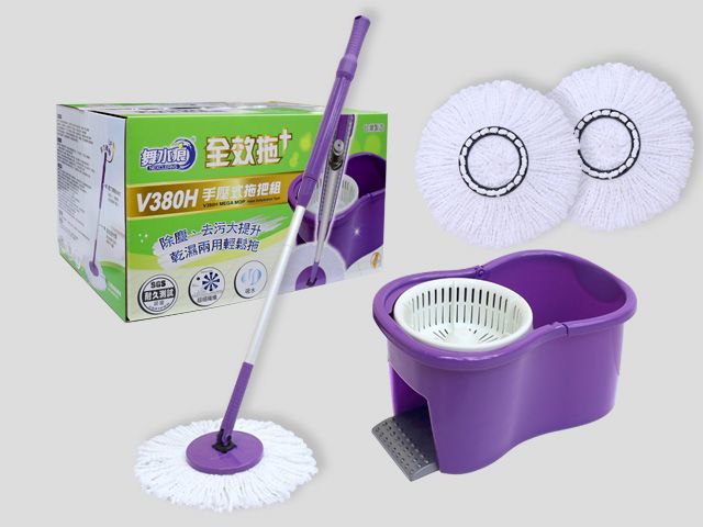 【新生王子】過年大掃除 贈送1入拖把夾 舞水痕全效拖手壓式拖把（1桶1拖3布） 旋轉拖把 拖把