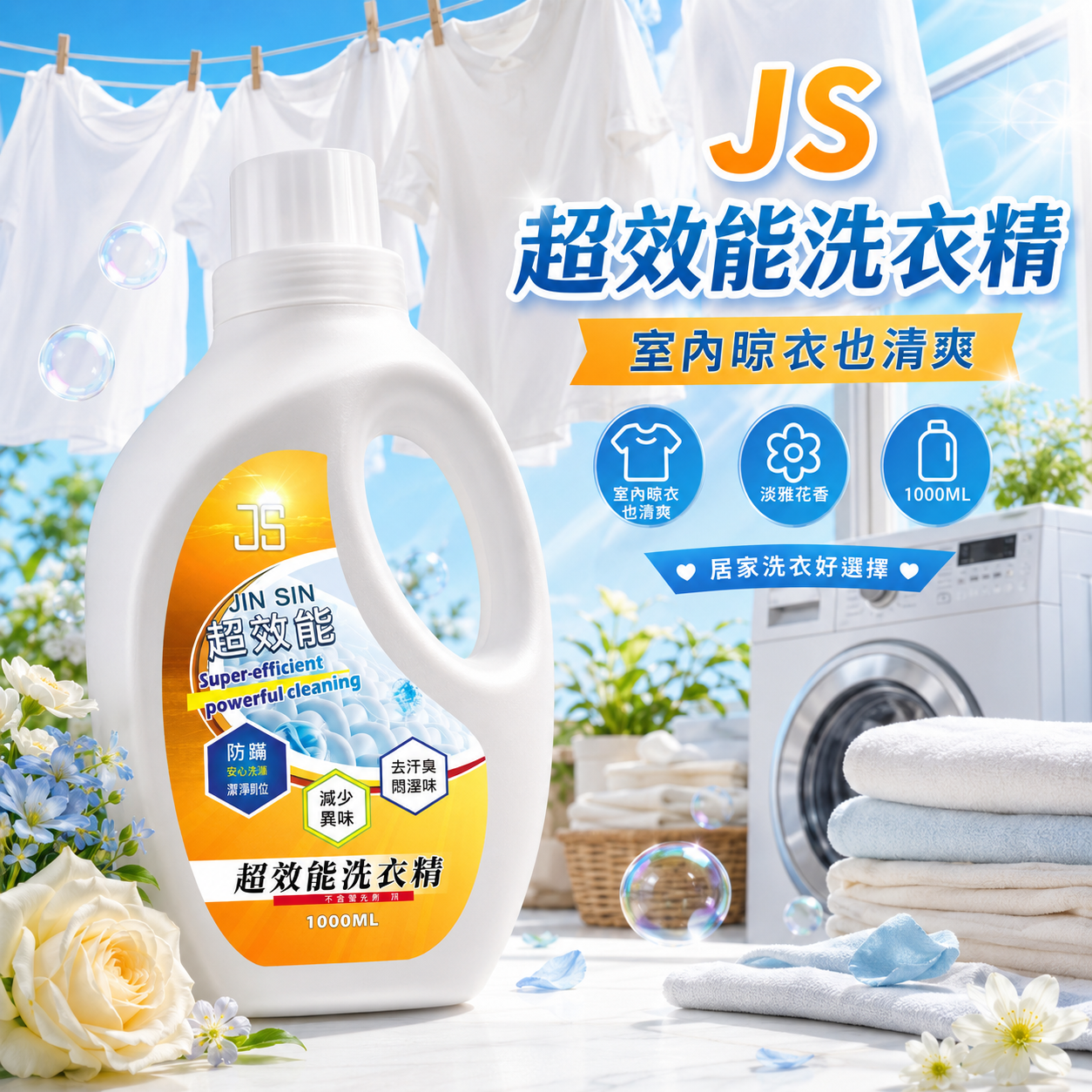 📌 JS 超效能洗衣精  價格：一瓶399元／三瓶990元