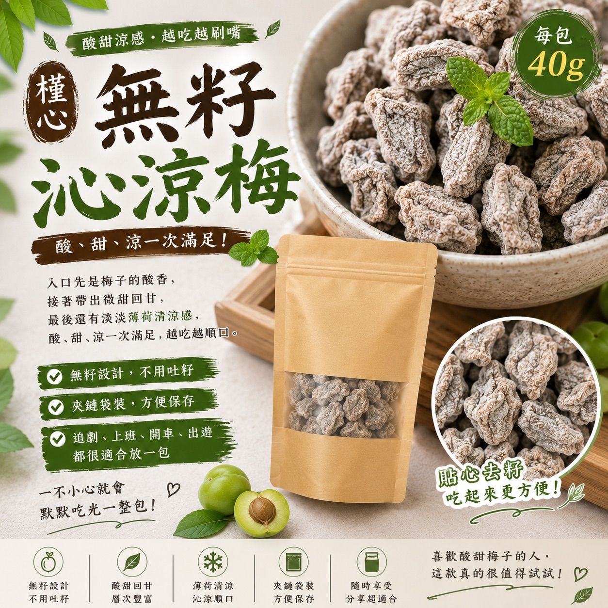 🌿 槿心無籽沁涼梅 🌿  💰 一包 89元／💰 三包只要 199元（現省68元）