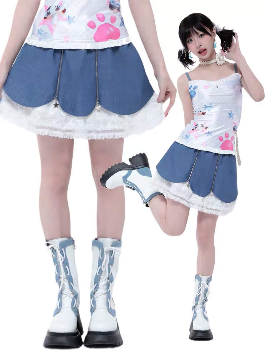 Hashtag DDD 牛仔花瓣短裙