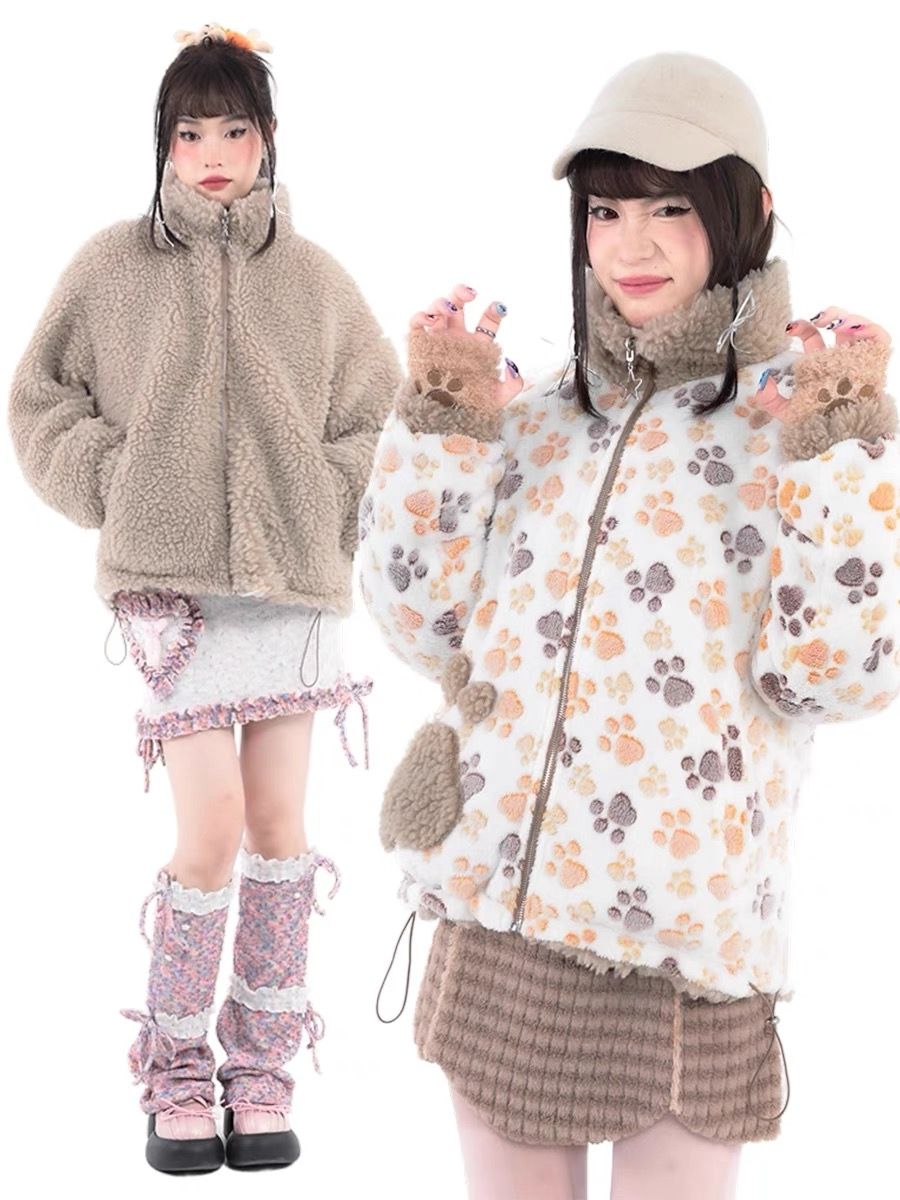 Hashtag DDD 小熊雙面穿爪印毛絨外套