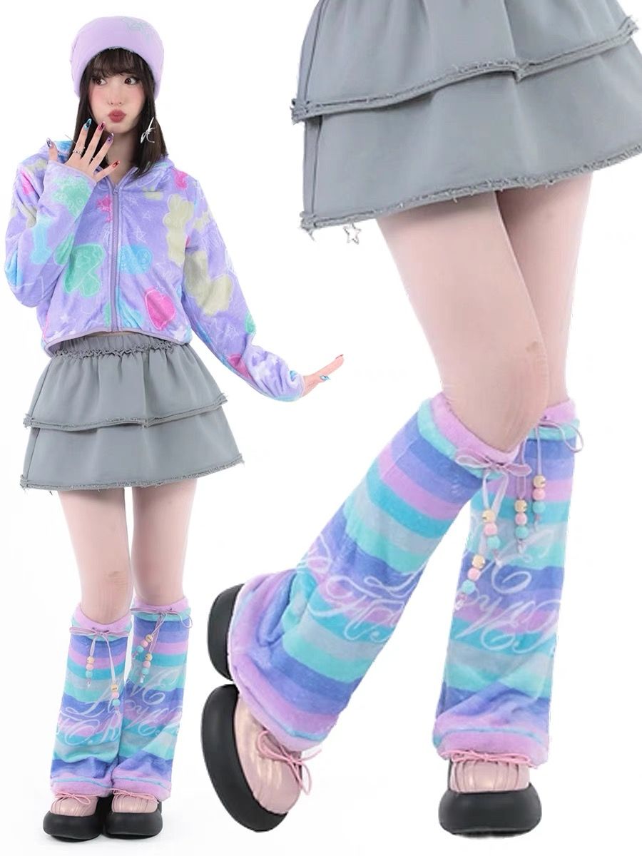 Hashtag DDD 甜辣絲絨永恆愛條紋串珠腿套