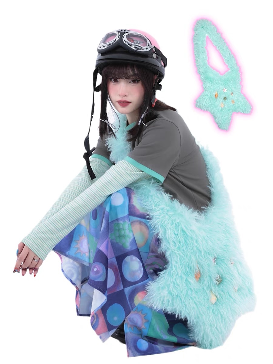 售完斷貨！！！Hashtag DDD 海螺掛飾薄荷綠星星毛絨包